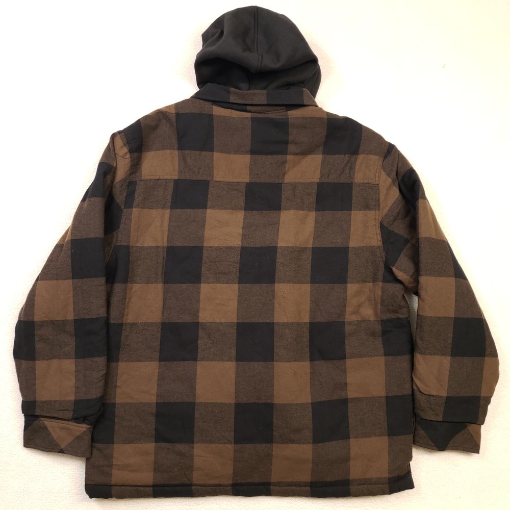 Boston Traders Hooded Shirt Jacket Mens XXL Brown Buffalo Plaid Quilted Grunge - Picture 7 of 13